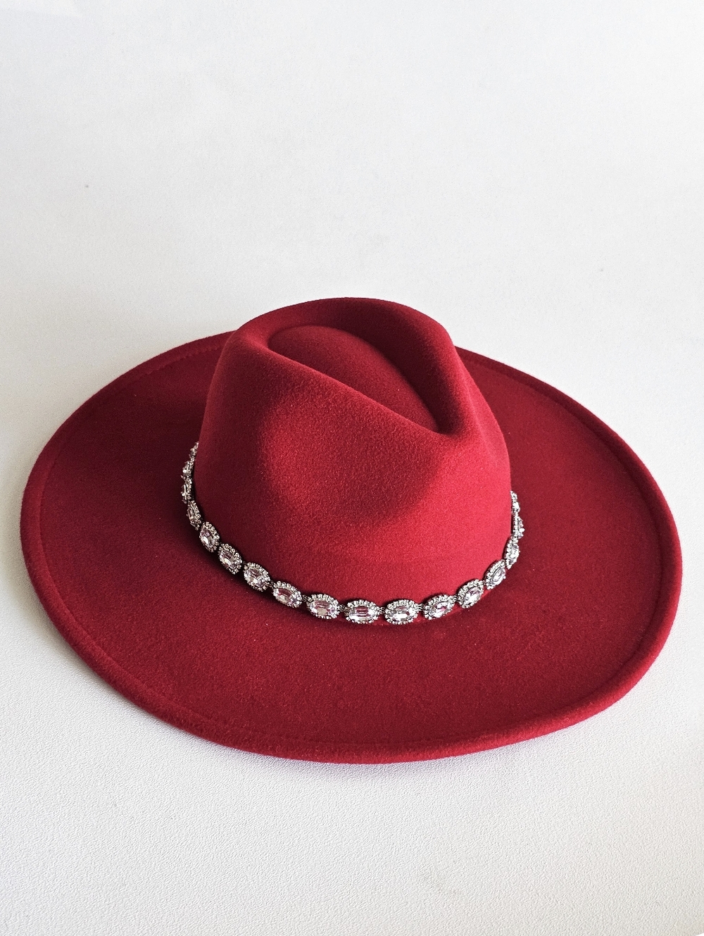Cato Red Wide Brim Hat Rhinestone Band Western Fedora Glam One Size